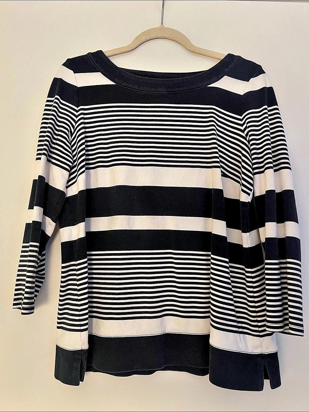 Talbots Striped Cotton Long Sleeve Top in Black & White Size XL